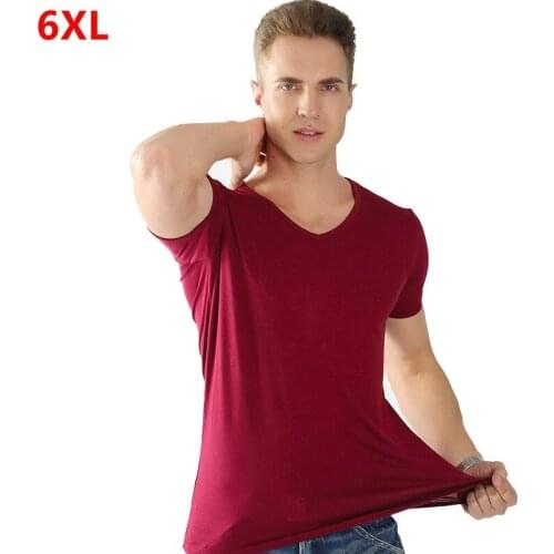 Summer mens thin modal V-neck plus size XL 4XL short-sleeved shirt T-shirt 6XL 5XL