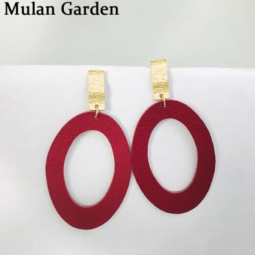 M&G Trendy Red Oval PU Leather Earrings for Women Gold Pendant Elegant Fashion Earring Women Jewelry Accessories Hot Sale Gifts