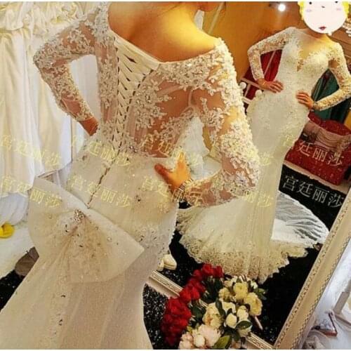 Muslim dubai Beautiful Long Sleeve vestido de noiva Appliques robe de mariee Beaded Mermaid bridal gown Bespoke Wedding Dresses