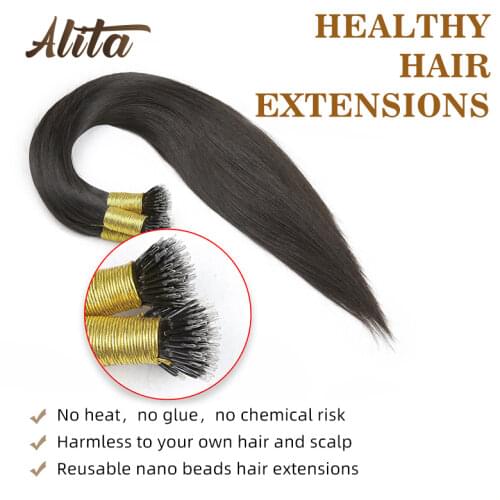 Nano Rings Human Hair Extensions Brazilan Remy Micro Beads Straight Natrual Black Pre Bonded Fusion Hair Extensions 50Strands