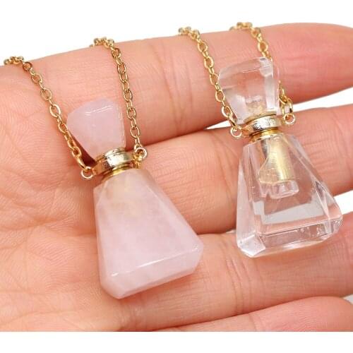 Natural Stone Perfume Bottle Pendant Necklace Reiki Heal Quartzs Crystal Gem DIY Charm Necklace Women Jewelry Gifts