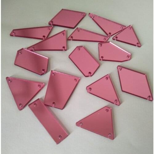 New Arrive 50PCS Of Sew On Rose Pink Mirror Beads With Hole, Acrylic Pink Mirror Diamante Rhinestone Crystal Flat Back
