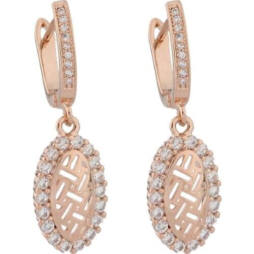 New Fashion Earrings Wedding Party Unusual earrings Fashion Jewelry 585 Rose Gold Color Drop Earrings Zircon Womens earrings