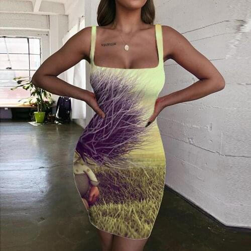 Giyu Brand Clown Dress Women Landscape Halter Sleeveless Funny 3d Print Womens Clothing Mini Evening Vintage Boho Femme