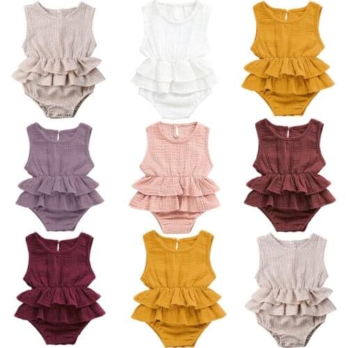 Newborn Kids Baby Girls Clothes Sleeveless Romper Tutu Dress Cotton Linen Outfit Baby Girl Clothes Cotton O-neck 0-24M