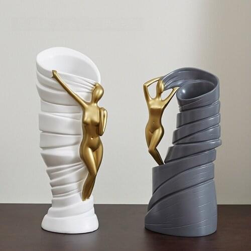 Resin Flower Vase Desktop Shelf Naked Female Body Figurine Abstract Kitchen Office Statue Crafts Home Decor Decoration