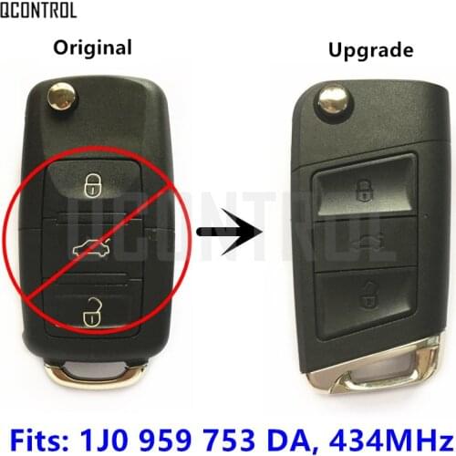 QCONTROL 434MHz Upgrade Remote Key 1J0959753DA for VW/VOLKSWAGEN Beetle/Bora/Golf/Passat/Polo 1J0 959 753 DA Keyless Entry