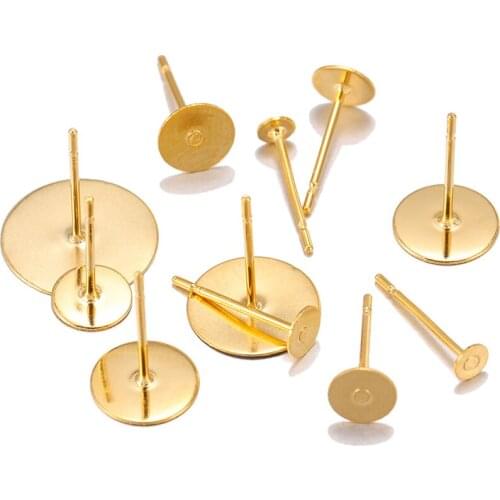 50-100pcs Stainless Steel Blank Earring Stud Base Fit 3-12mm Cabochon Cameo Settings For DIY Jewelry Findings Making Accessories