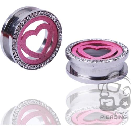 1Pair Pink Heart Round Ear Guage 316L Surgical Steel Screw Ear Plug Tunnel Body Piercing Jewelry Lobe Expander Stretcher Orelha