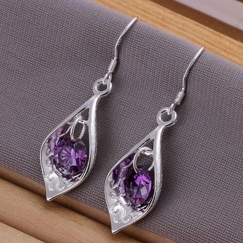 E207 Inlaid Purple Stone Shell Earring Hot selling silver plated Earrings for women silver 925 jewelry Earrings
