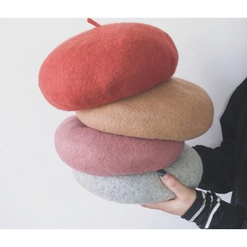 OZyc Wool Beret Female Winter Hats For Women Flat Cap Knit 100% Cashmere Hats Lady Girl Berets Hat Bone Female Tocas Painter Hat