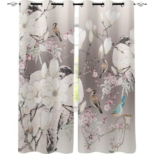 Chinese Style Flowers And Birds Illustration Window Curtains for Living Room Decorative Items Living Room