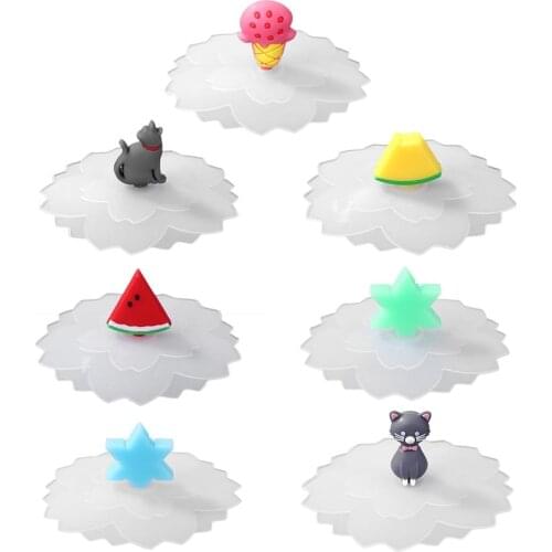 Driking Cup Lid Silicone Cup Cover Dustproof Leakproof Tea Coffee Sealed Lids Cap Reusable Seal Suction Cup Cap Cute Cat