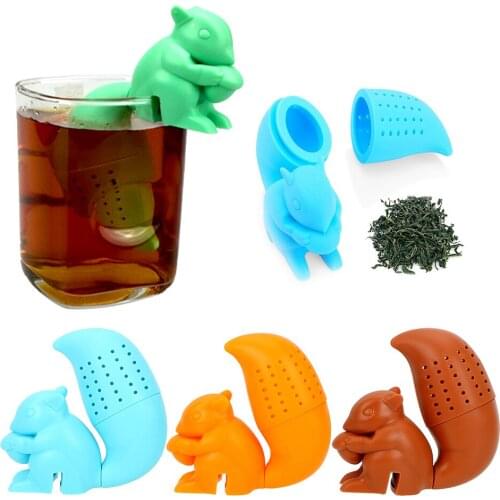 Tea Infuser Silicone Cute Squirrel Shape Tea Coffee Loose Leaf Strainer Bag Mug Filter Teapot Teabags Drinkware
