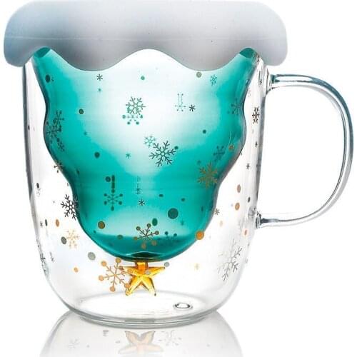 300ML Simple Christmas Tree Glass Double Make Wish Creative Personality Lovely Festival Celebration Cup Let You More Attention
