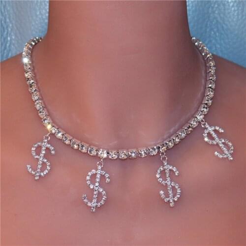 Rhinestone Chain Dollar Necklace Wholesale Statement Choker for Women Multilayer Chain Choker Crystal Jewelry Party Accessories