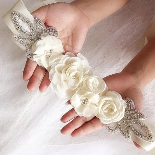 Wedding Dress Sash Elegant Rose Flower Solid Color Faux Rhinestone Wedding Dresses Satin Ribbon Belt Accessories ремень женский
