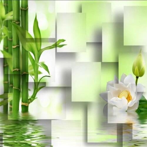 Green fresh peony 3D bamboo wallpapers TV background wall decoration painting beautiful scenery wallpapers