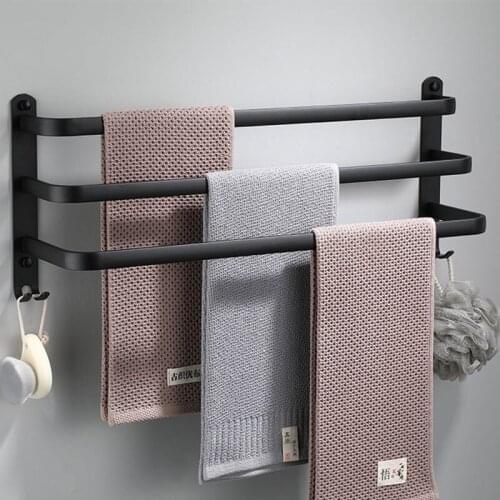 Three layers Towel Holder Punch-Free Bathroom Accessories Shower Rack Matte Durable Aluminum Organizer Hanger Wall-Mounted Rack