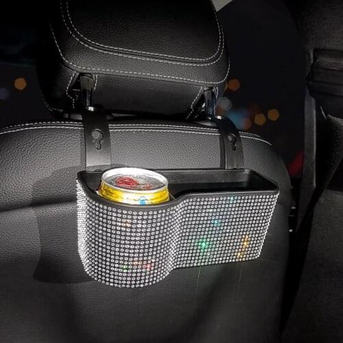 Bling Diamond Car Seat Back Pocket Organizer Water Cup Storage Box Tissue Paper Holder Beverage Rack Car Trash Can Accessories