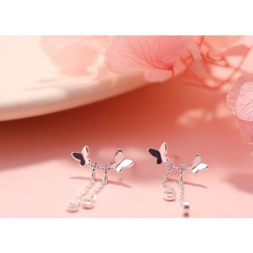 Drop Earrings Tassel Double Butterfly For Women Korea Fashion Hot Student Commuter Temperament Simple Girl Jewelry Gift BOYULIGE
