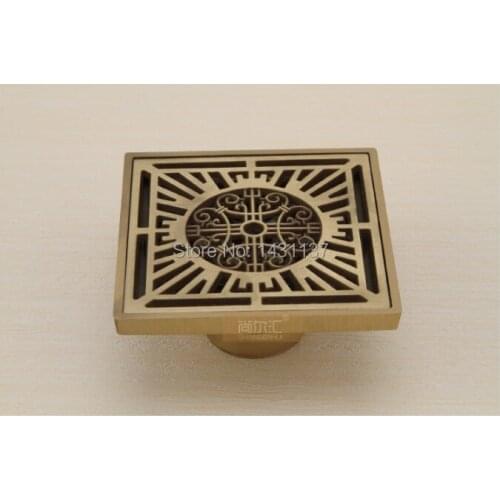 High quality Euro Style Antique Brass Art Carved Brass Floor Drain Cover Shower Waste Drain with against the stench design