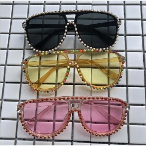 Ladies Sunglasses Artificially Made with Colored Beads Decorative Border Sunglasses Fashion Retro Cute Young Sunglasses UV400