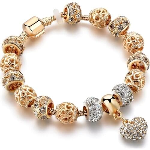 Heart Crystal Gold Bracelets Bangle For Women Stainless Steel Bracelet Charm Handmade Jewelry Bracelet Femme SBR190045