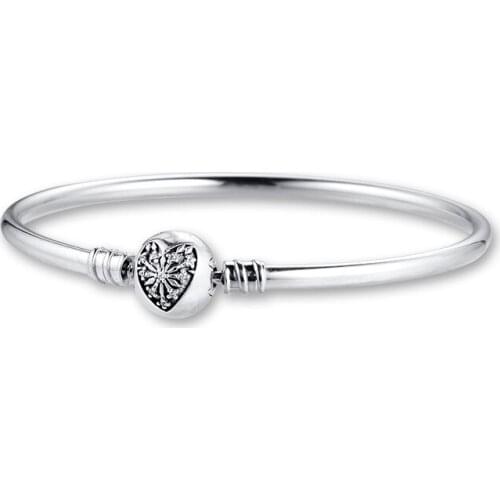 Moments Bangle Bracelet Femme 925 Sterling Silver Heart of Winter Charm Bangles Bracelets for Women Fashion Jewellery Pulseras