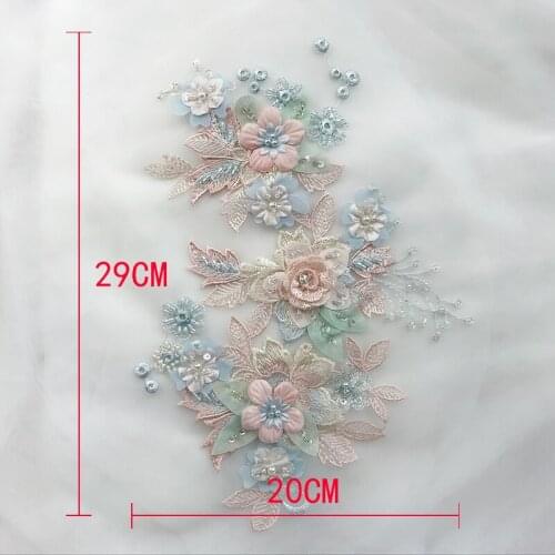 1pcs 3D Flower Pearl Embroidery Sew On Applique For Wedding/Evening Dress Diy Clothing Accessories Decoration Patch Lace Fabrics