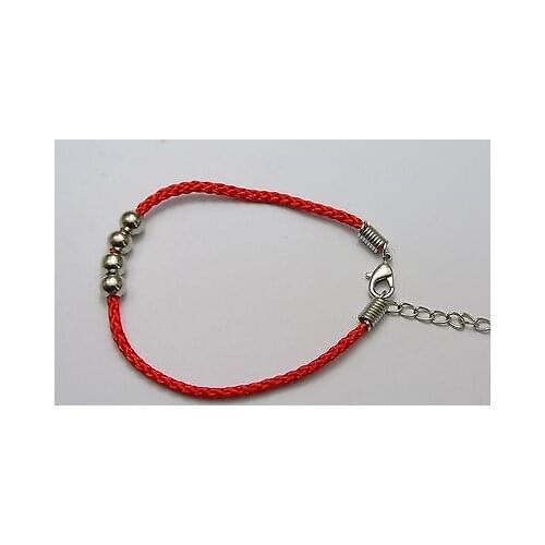 100 Red Braided String with Silver Colour Ball Feng Shui Lucky Bracelets 18cm