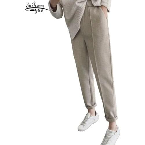19 New Trousers Women Autumn and Winter Solid Women Thick Pants High Waist Ankle-length Pants Female Loose Casual Pants 6991 50