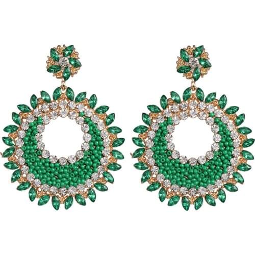 2020 Fashion Geometric Round Big Baroque Earrings Women Luxury Glass Crystal Earrings Indian Ethnic Beaded ZA Earring Jewelry