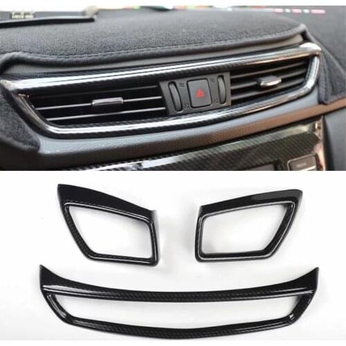 For Nissan X-Trail 2014-2020 3PCS Carbon Fiber ABS Car Front Air Conditioner Vent Outlet Cover Trim Moldings Car Styling