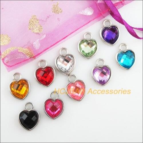 40 New Heart Charms Dull Silver Plated Acrylic Mixed Pendants 12.5x17mm