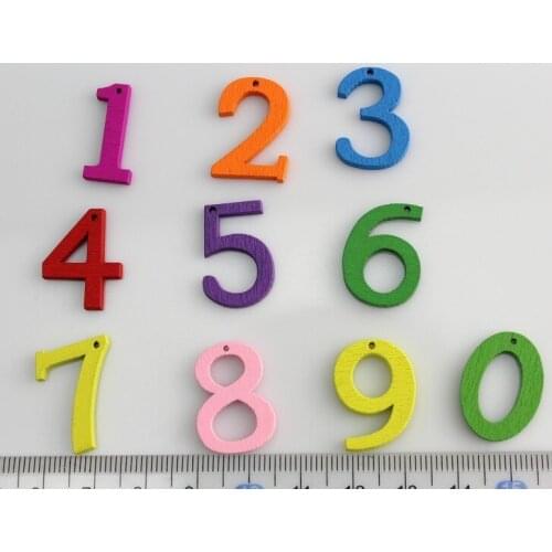 600pcs Wooden cutie numeral pendant 26mm (Assorted color) Wooden Letter - cabochon charm