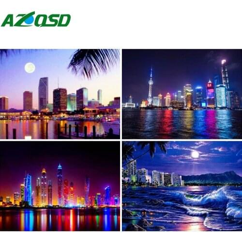 AZQSD Diamond Embroidery City Night Building Mosaic Rhinestones Diamond Painting Landscape Cross Stitch Handicraft Home Decor