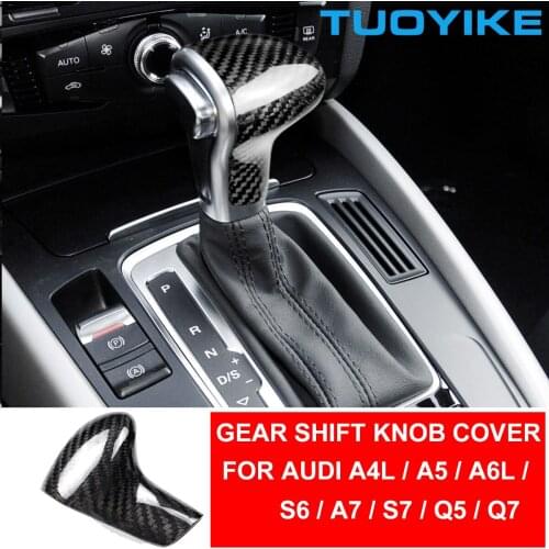 Car Styling Real Carbon Fiber Central Gear Shift Knob Cover Interior Trim Sticker For Audi A4L A5 A6L S6 A7 S7 Q5 Q7 2012-2018