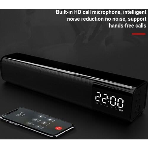 Bluetooth Portable Speaker Wireless Soundbar Audio Player Subwoofer 3D Surround Speakers FM Radio Clock TF USB for Home TV PC
