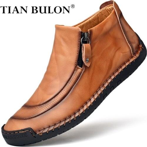 Genuine Leather Men Boots Handmade Ankle Boots British Style Mens Casual Shoes Comfortable Sneakers Man Moccasins Zapatos Hombre