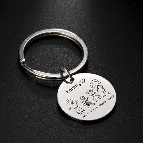 Lemegeton Personalized Family Keychain Custom Engraved Name Keyring Gifts for Parents Children Key Chain Charm Families Member