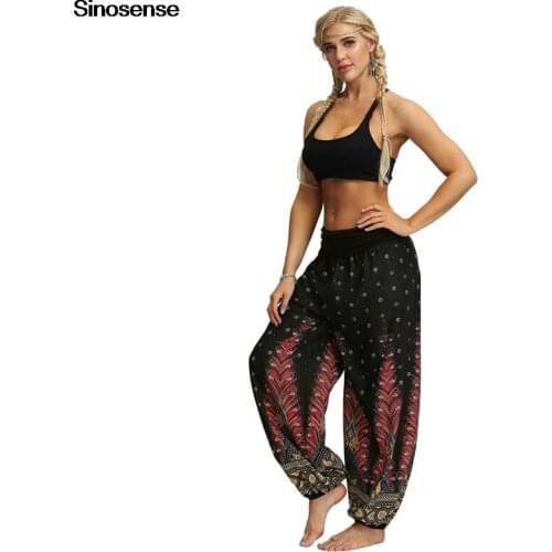 Harem Pants Women Hippie Bohemian High Waisted Pants 3D Feather Print Hippy Baggy Boho Loose Casual Trousers Pantalon Femme