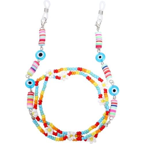 Daisy Flower Evil Eye Beads Link Eyeglasses Face Mask Chain Necklace Reading Glasses Sunglasses Strap Cord Holder Neck Head Band