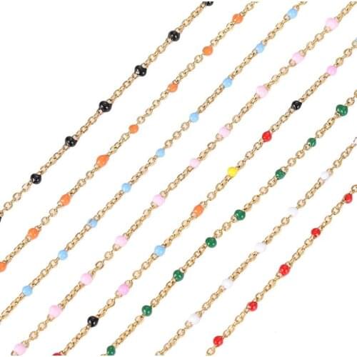 1meter Handmade Multi-Color Enamel Satellite Chain Stainless Steel Black Turquoise Beads Beaded Chains for DIY Necklace Making