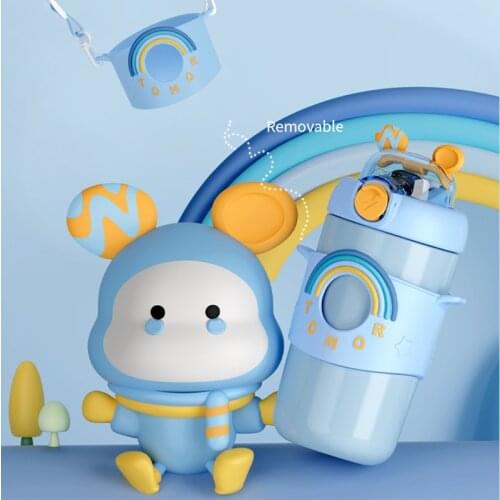 360ml Cute Childrens Water Bottle with Straw Stainless Steel Thermos Portable Vacuum Flask Kids Straight Cup Insulated Tumbler