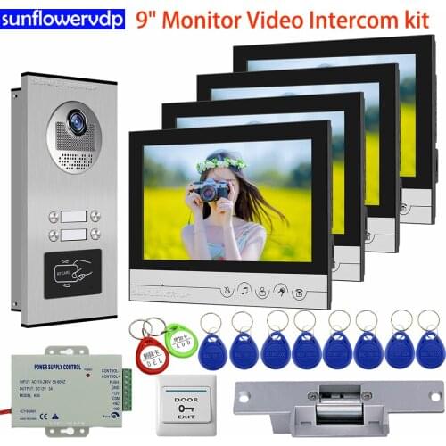 Home Security Doorbell With Camera And Screen Access Control 4 Monitors Video Door Entry With Electric Strike Lock Door Bell Kit