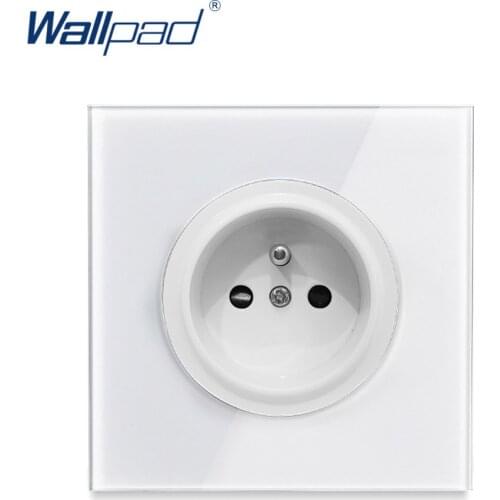 L6 White Glass French Electrical Wall Socket Power Outlet with Children Protection Tempered Frame Panel