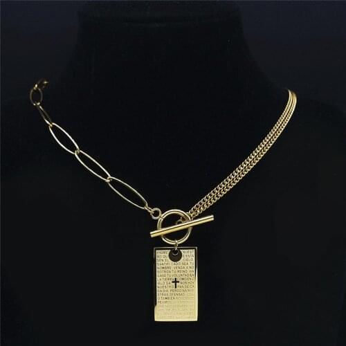 2021 Christian Cross Scripture Stainless Steel Choker Necklace Geometry Chain Necklace for Women Jewelry bijoux acier N4296S02