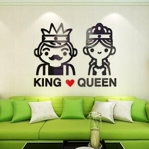 Creative 3d decor King And Queen Sweet Love Couples Design Acrylic Wall Stickers Bedroom Home Decoration Wedding Gift