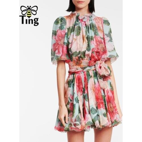 Tingfly Summer Fashion Floral Chiffon Mini Short Dresses Casual A Line Streetwear Holiday Chic Vestidos Short Elbise Trenday